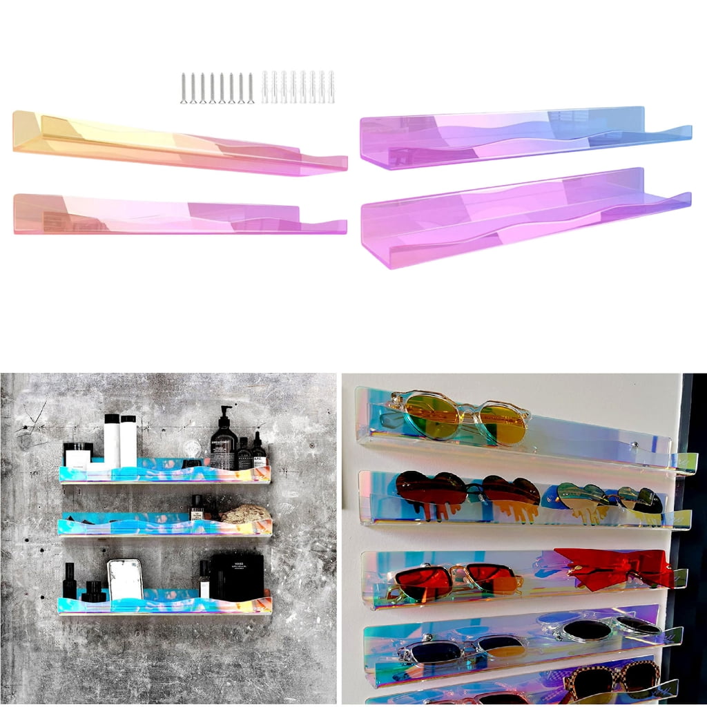 JZROCKER Set of 4 Multicolored Acrylic Floating Bookshelves Kids Room Acrylic Book Rack Floating Shelf Multicolored Storage Rack