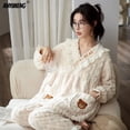 thumbnail image 4 of Conjunto de pijamas de Coral Jacquard de talla grande 3XL 4XL para mujer, ropa de dormir térmica estilo Teddy para mujer, Pijama largo regordete para chicas Kawaii, 4 of 5