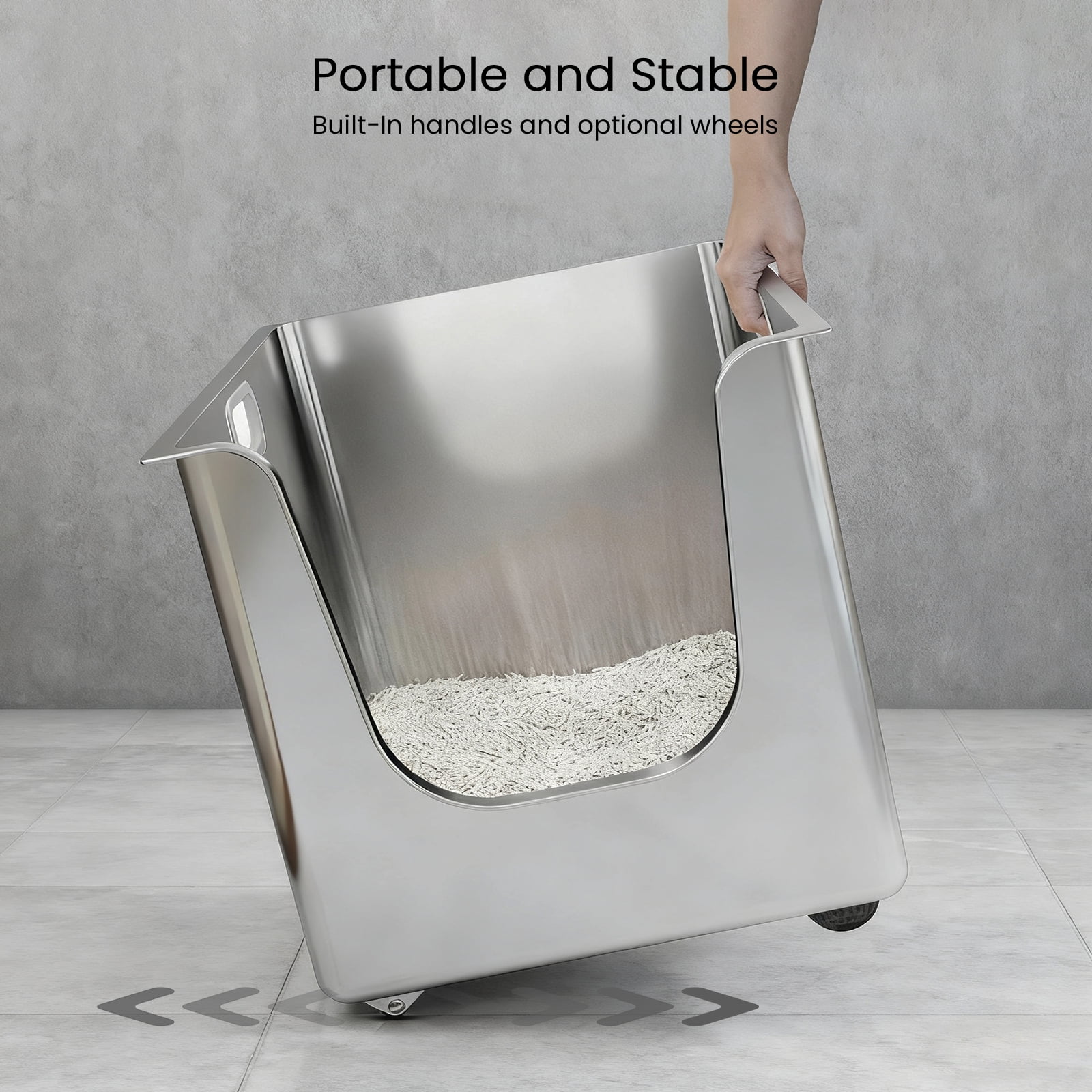 Ptlom Large Stainless Steel Litter Box with 11.8.7'' High Sides Leak Proof
