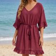 thumbnail image 4 of Neewe Women's Swimsuit Coverup Short Sleeve Bathing Suit Cover Up V Neck Beach Cover Up Dress Vacation Outfits 2026, 4 of 7