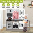 thumbnail image 5 of BRINJOY Kitchen Playset for Kids, Wooden Toddler Kitchen Set w/Curtains, Coffee Maker, Storage Shelf, Stove,Sink, Utensils, Light & Sound, Kids Pretend Play Kitchen Toy Gift for Girls Boys (3-Stage), 5 of 10