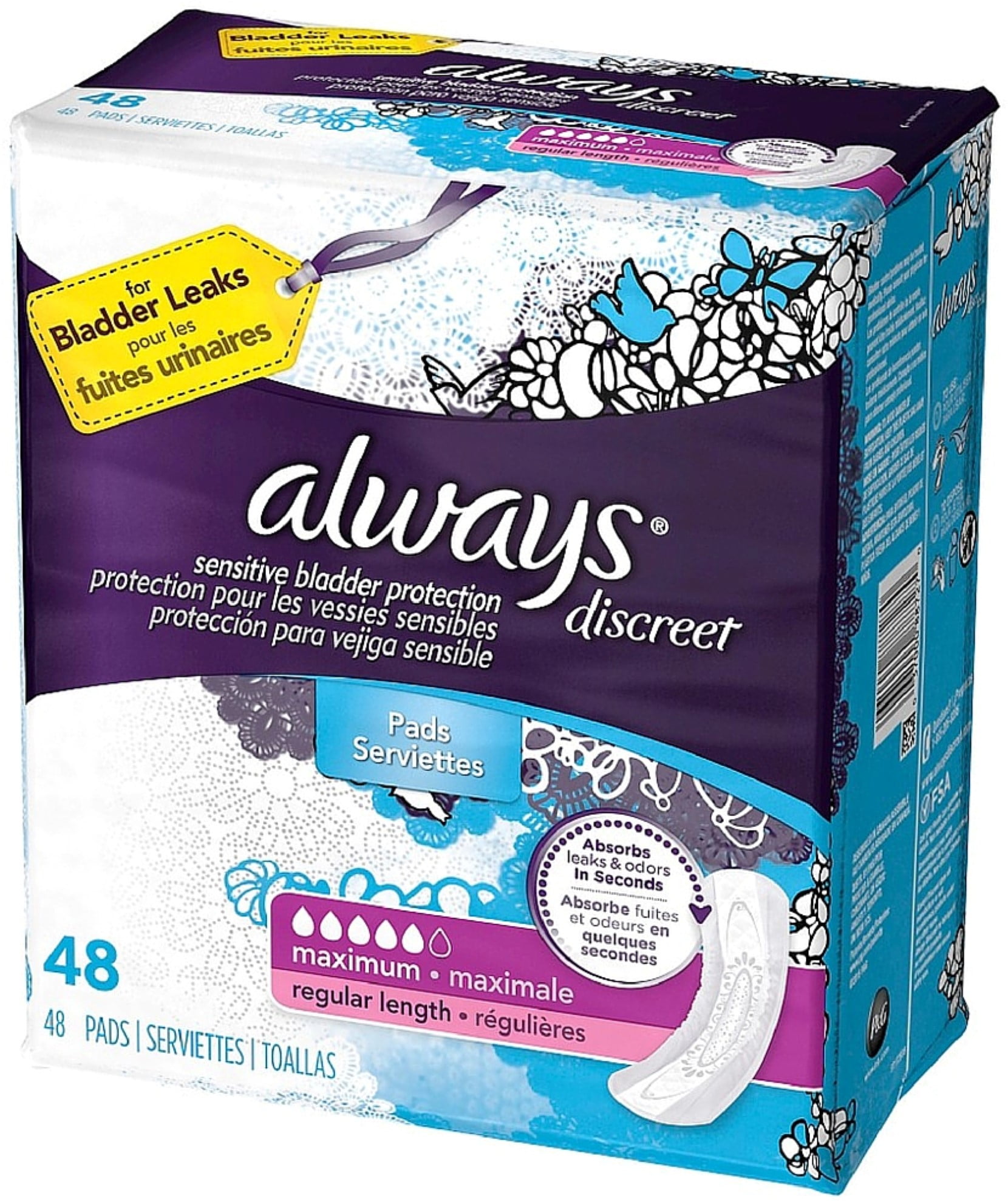 Always Discreet Absorbency Incontinence Pads Regular 48 Ea Pack Of 6