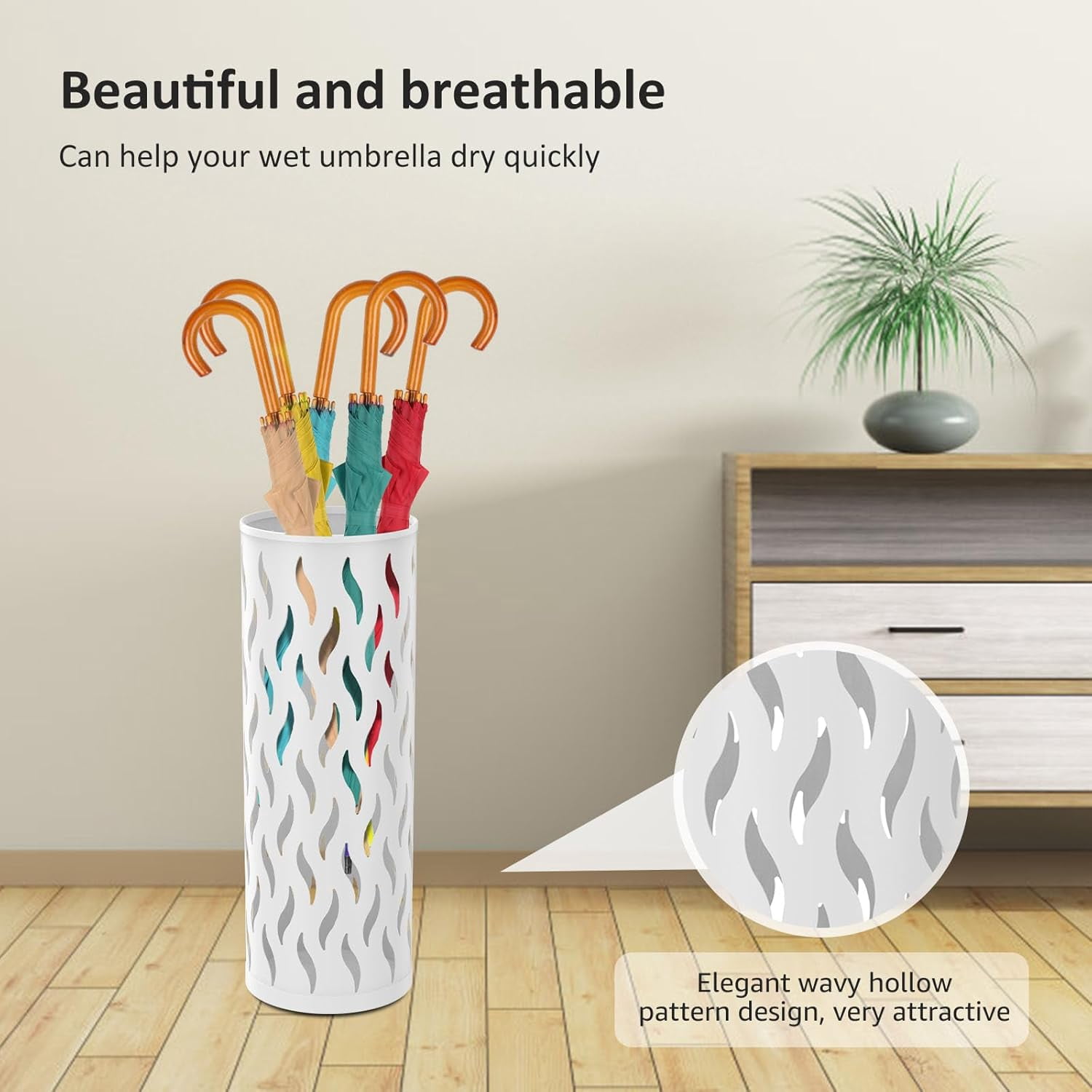 Umbrella Stand Metal Umbrella Holder Hollowed Umbrella Rack Freestanding Umbrella Organizer Indoor Umbrella Storage Rack for Home Entryway (white, circular)