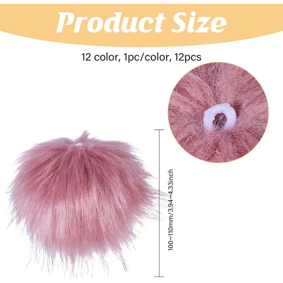 12Pcs 3.94-4.33in Faux Fur Pom Pom Balls Mixed Colors Pompom Fluffy Balls with Elastic Loop Pom Poms Crochet Crafts Accessories for Knitting Hat Shoes Scarves Keychains Gloves Bags