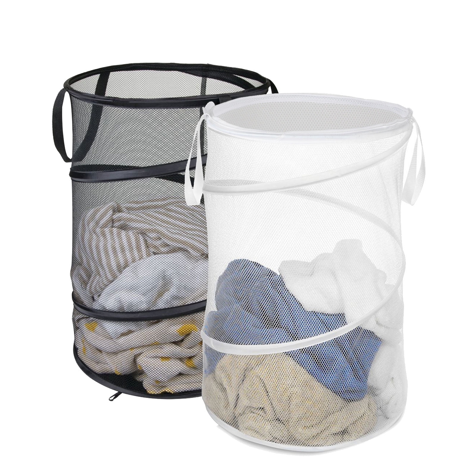 Anjing Large Pop-Up Laundry Hampers Drawstring Waterproof Round Cotton Linen Collapsible Storage Basket