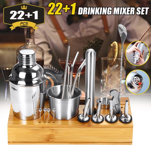 22+1Pcs Cocktail Set, Professional Shaker Mixer Maker Kit Stainless