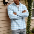 thumbnail image 6 of Men's Plaid Waffle Knit Sweatshirt Quarter Zip Pullover Stand Collar Long Sleeve Loose Fit Casual Sweatshirt For Fall Winter Daily Wear, XL, 6 of 7
