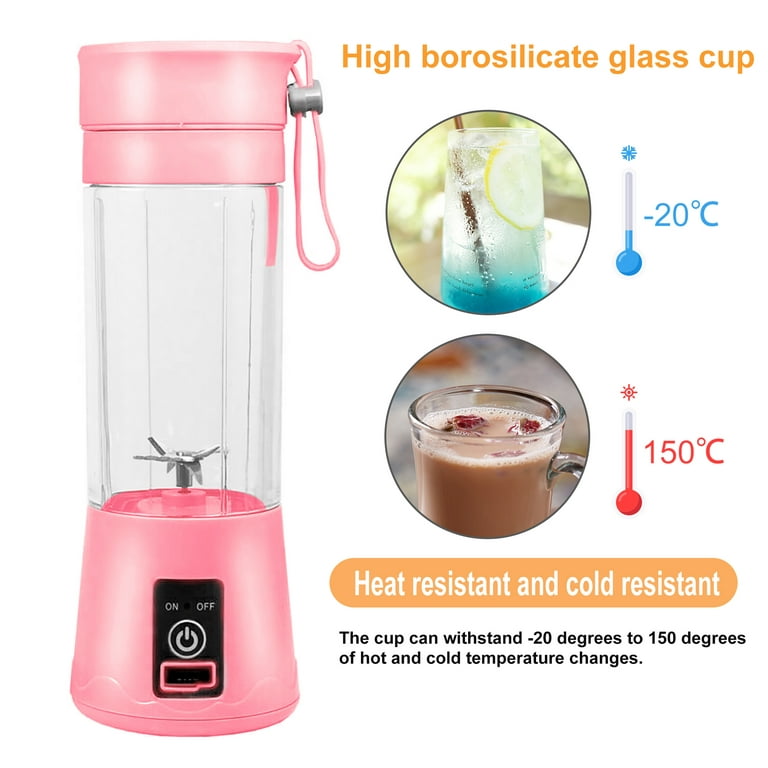 Portable Blender, Personal Size Eletric USB Juicer Cup, Fruit, Smoothie,  Baby Food Mixing Machine Magnetic Secure Switch 380ml (Pink)