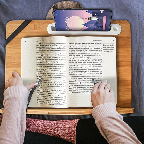 Support de livre pour lire au lit, support de lecture en bois de bambou  AIMTYD avec trombones pour lire les mains libres, étagère de lecture  portable