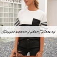 thumbnail image 4 of Camiseta de mujer Bloque de color a rayas Manga corta Cuello redondo Top suelto, Negro, XL Noticed AP001245-04, 4 of 7