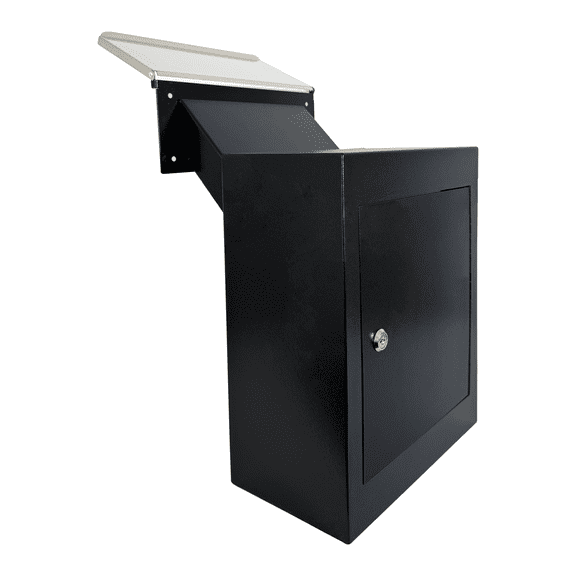 Plugsharge Through-The-Wall Drop Box with Rainproof Cover | Heavy Duty Through Wall Mailbox with 10-Inch Adjustable Chute | Rainproof Locking Drop Safe for Mail, Rent, Checks, Cash, and Keys, Black