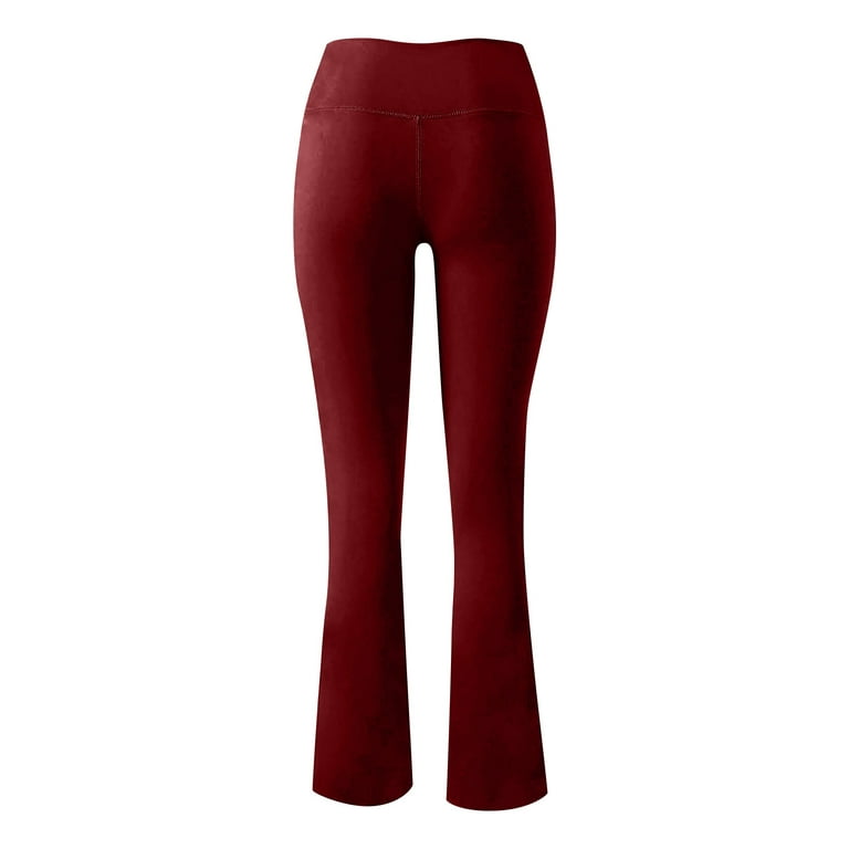 Clearance Solid Color With Pockets Womens Stretch Yoga Leggings Fitness  Running Gym Sports Full Length Active Pants Wine S 