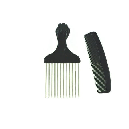 Afro Hair Pick w/ Black Fist and Comb Set- Metal African American Comb, Metal Pick By Titan by 3rd Power Outlet