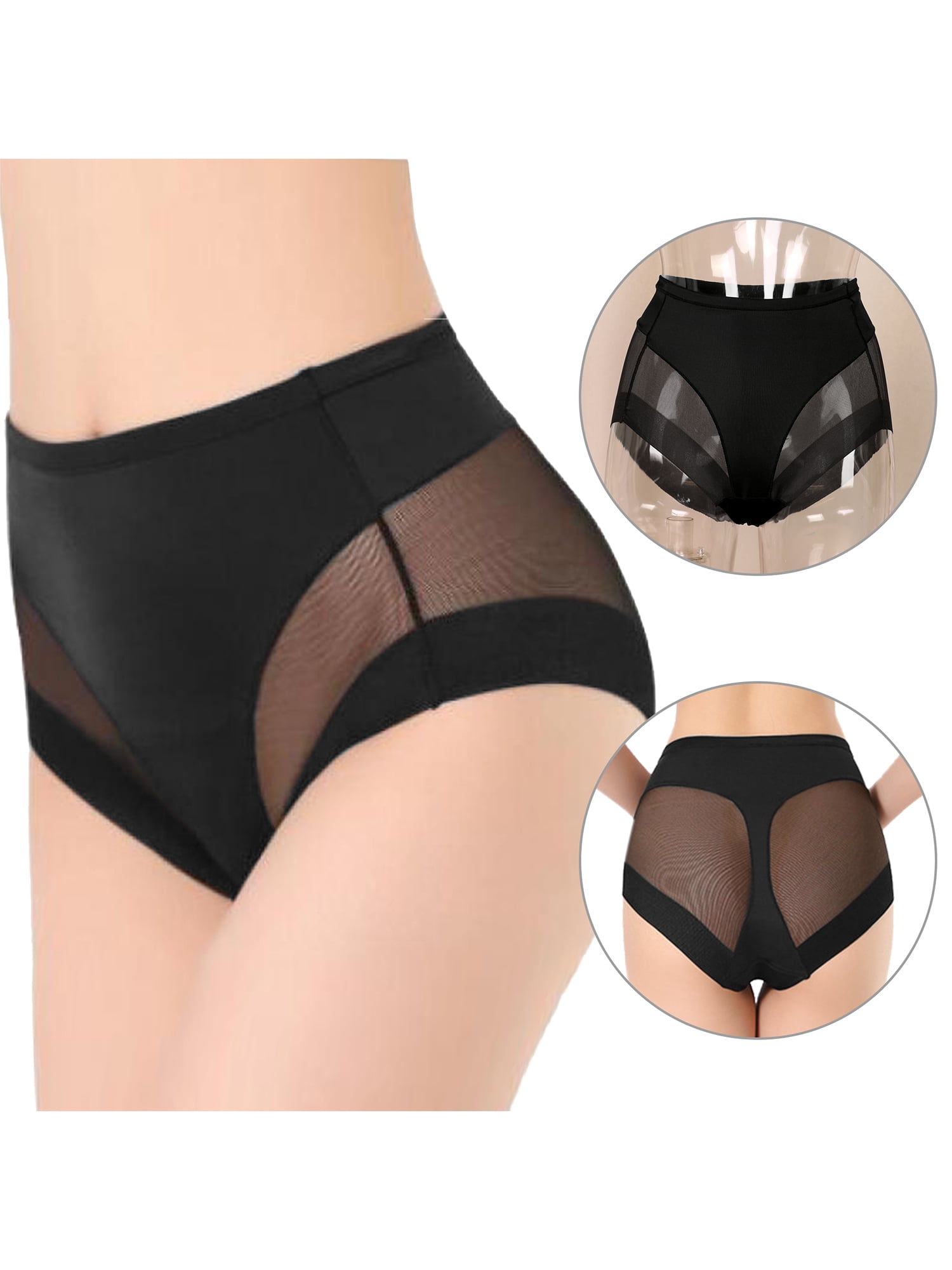 Unique Bargains Women's Plus Size Laser Cut Mesh High Rise Brief Stretchy Underwear Black L