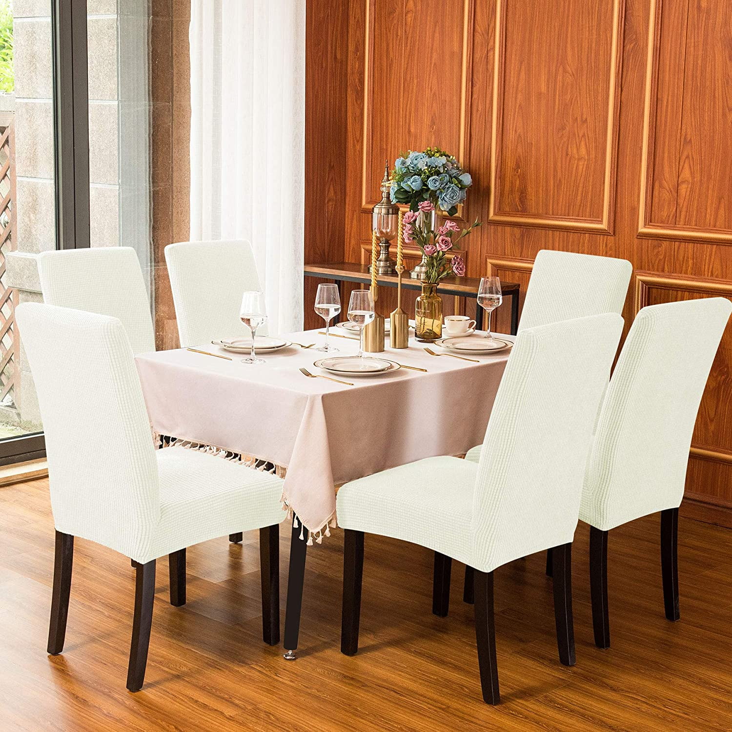 Subrtex Stretch Textured Grid Dining Chair Slipcover (Set of 4, Off-white)