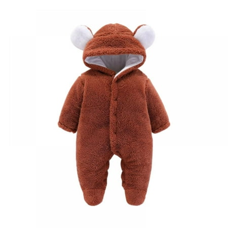 

MAXCOZY 3-12M Newborn Baby Girl Boy Outfits Long Sleeve Plush Hooded Romper Footies Jumpsuit Toddler Fall Winter Clothes