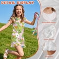 thumbnail image 5 of ZIATUBLES Pink Green Floral Print Girls Romper Summer Casual Ruffle Trim Round Neck Short Jumpsuit Elastic Waist Kids One-Piece Playsuit with Pockets for 11-12 Y, 5 of 6