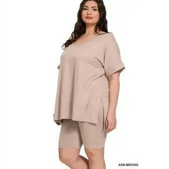 Plus size Hi Low Hem Top & Biker Shorts 2pc Set