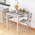 thumbnail image 2 of LinkRomat 3 Piece Bar Table Set, Counter Height Square Kitchen Table with Storage Shelf and 2 Stools, Compact Dining Set for Small Apartments, Gray, 2 of 9