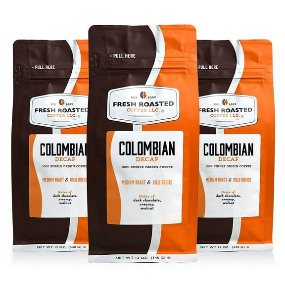 3 pack Fresh Roasted Coffee, Colombian Decaf Coffee, Medium Roast, Ground, 12 oz