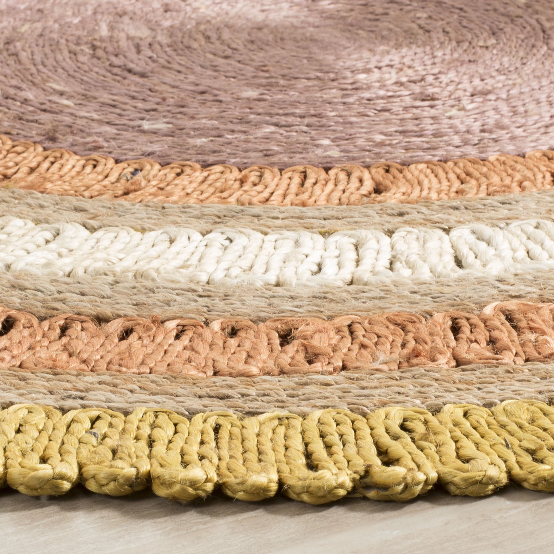 SAFAVIEH Natural Fiber Tanja Braided Jute Area Rug, Gold/Multi, 5' x 5' Round