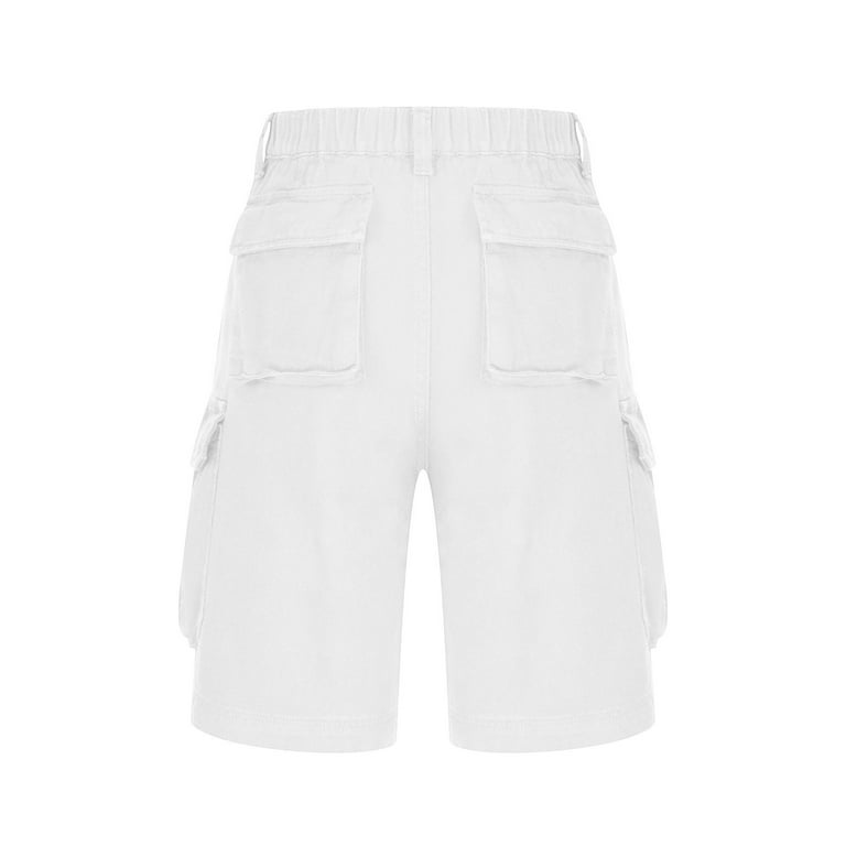 APEXFWDT Womens Bermuda Shorts Casual Elastic Waist Wide Leg Shorts Knee  Length Summer Cargo Shorts with Pockets 