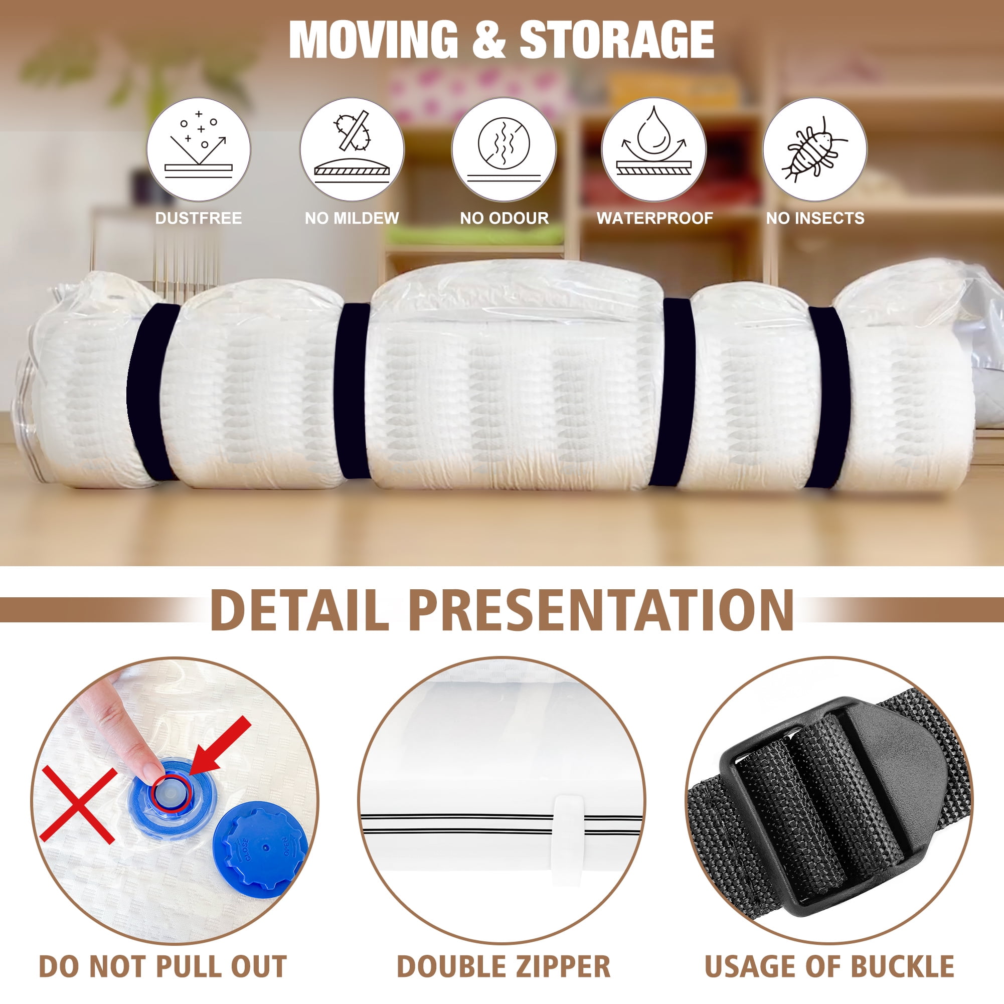King / Super King Mattress Vacuum Bag for Moving, Vacuum Seal Bag for Memory Foam or Latex Mattress, Mattress Compression, Storage for Returns, and Moving
