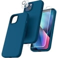 thumbnail image 3 of TOCOL Funda 5 en 1 para iPhone 13, con 2 protectores de pantalla + 2 protectores de lente de cámara, funda de silicona líquida para iPhone 13, azul medianoche, 3 of 4