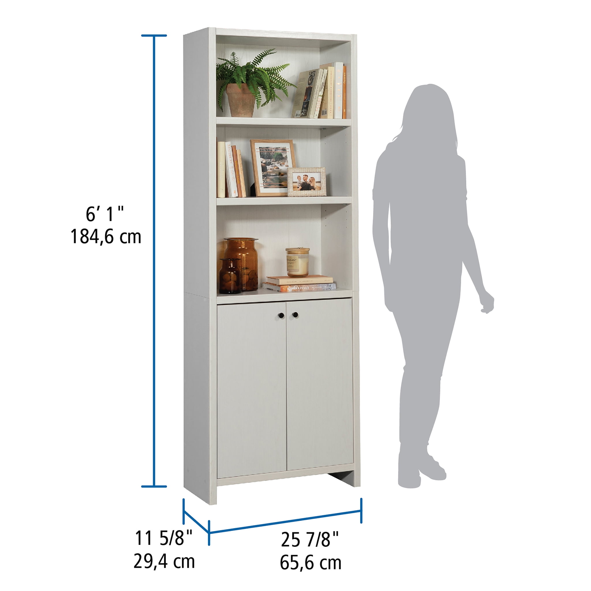 Mainstays Westley 5 Shelf Bookcase with Doors, White Finish