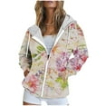 thumbnail image 2 of cocolona Hoodies for Women Casual Long Sleeve Zip Up Hooded Sweatshirts Fall Winter Fashion Floral Print Jacket Coats with Pockets, 2 of 6