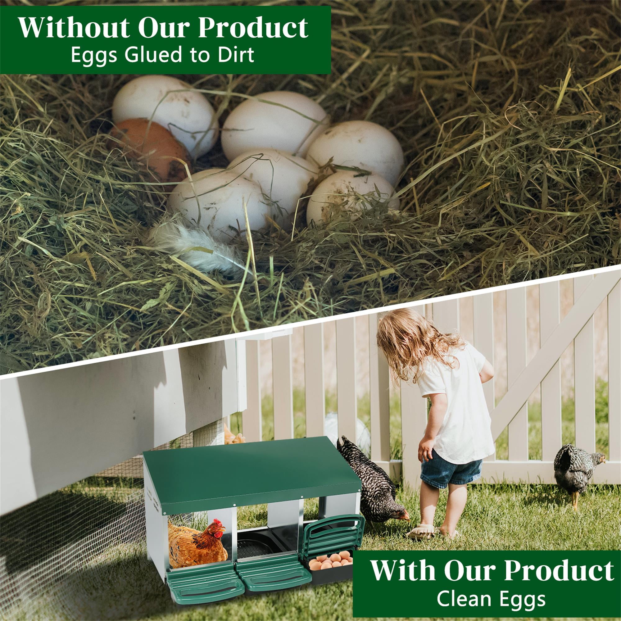 Pefilos Chicken Nesting Box, 3 Compartment Metal Chicken Laying Box with Plastic Basket, Poultry Nest Boxes, Rust Proofed Wall Mount Chicken Coop Boxes, Green