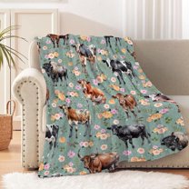 Farmhouse Cows Flowers Blanket Gifts Super Soft Lightweight Flannel Blankets Throw for Kids, Adult, Suitable for Couch, Sofa, Bed, Camping, Travel All Seasons 40"x50" for Kid