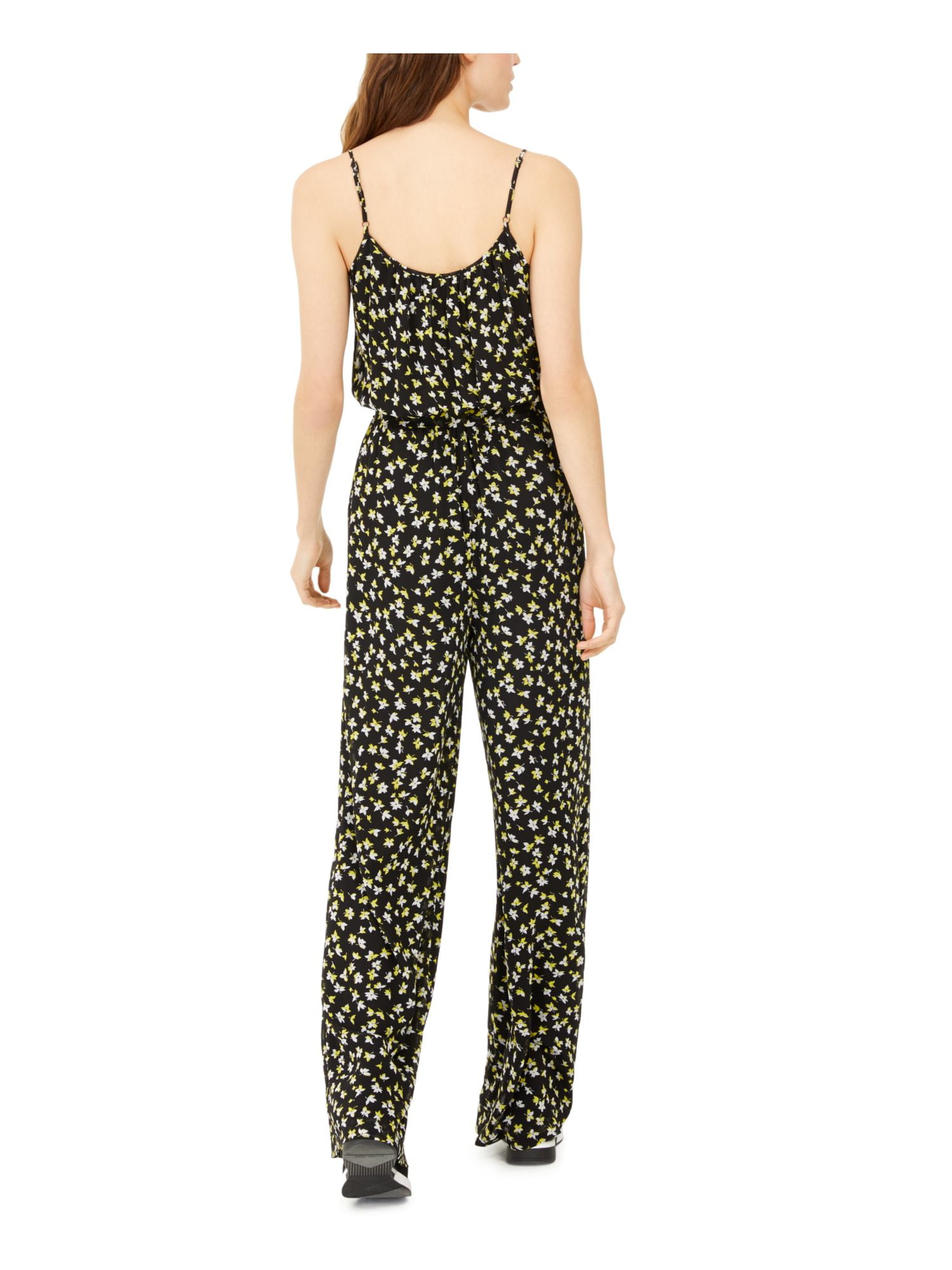 MICHAEL MICHAEL KORS Womens Yellow Low Back Floral Spaghetti Strap