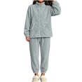 thumbnail image 5 of Womens Sherpa Fleece Pajamas Cozy Warm 2 Piece Fall Winter Outfits Soft Fluffy Loungewear Sets Mock Neck Zip Up Sweatshirt Jogger Pants with Pockets, Light Blue, M, 5 of 9