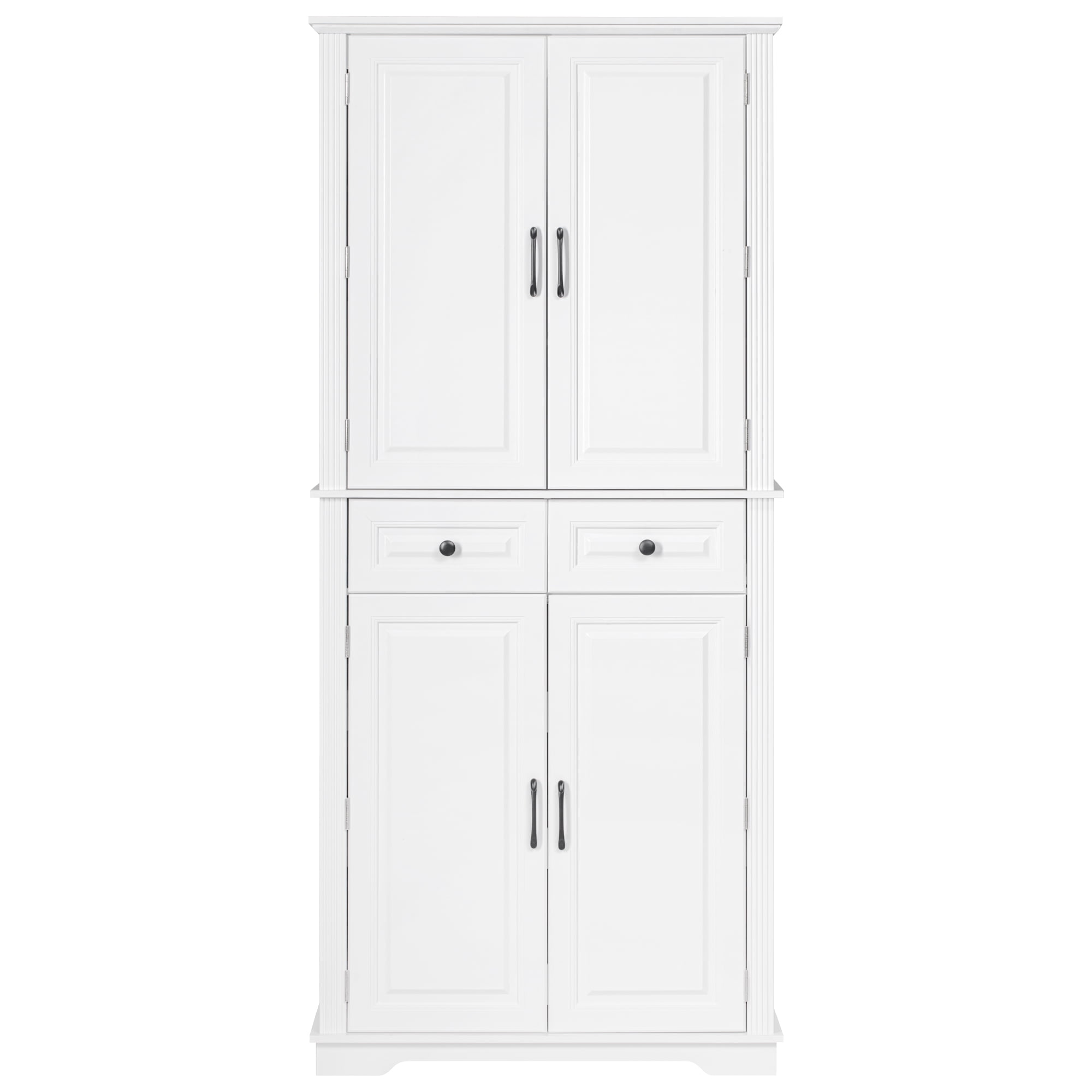71" Tall Kitchen Pantry Cabinet with 3 Pull Out Cabinet Organizers, Farmhouse Embossed Texture Storage Cabinet with 6 Door Shelves, 2 Drawers, Freestanding Cupboard for Kitchen, Dining Room, White