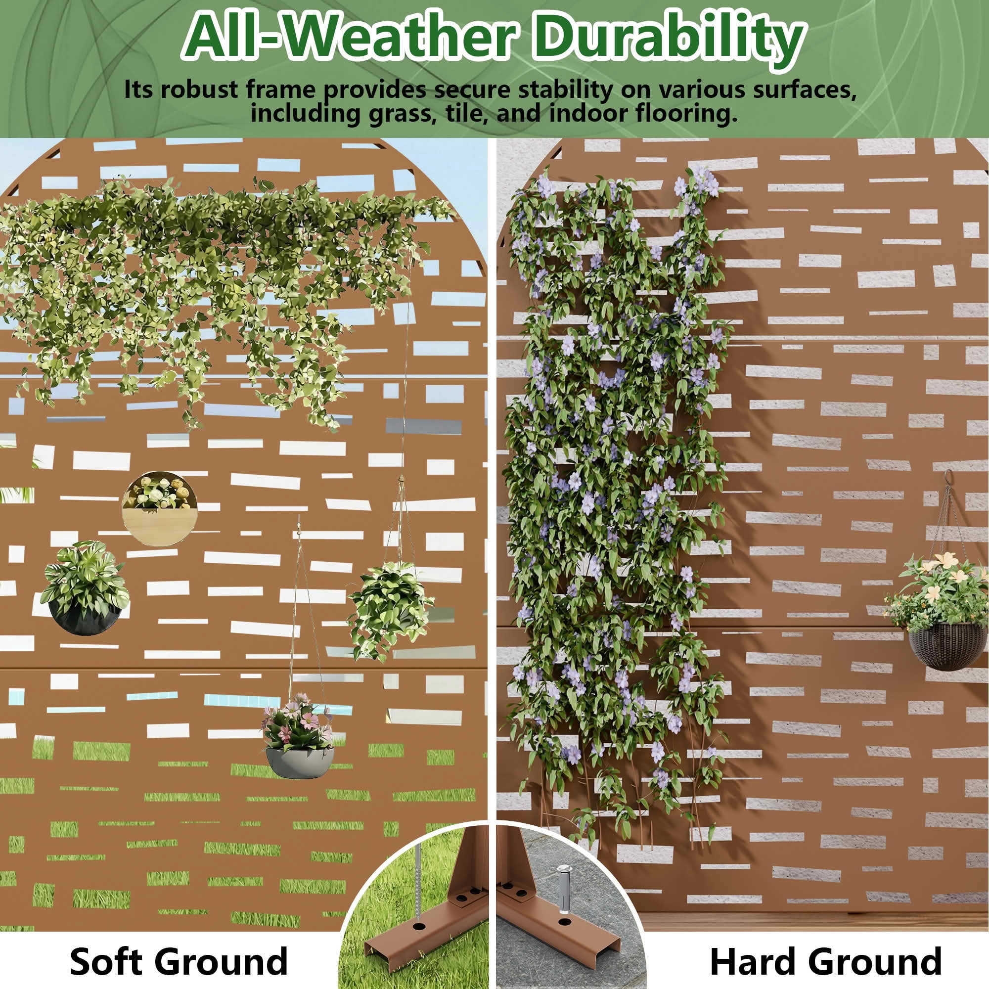 MAYEERTY 72X47" Metal Outdoor Brown Privacy Screen for Backyard & Garden, 3 Piece Set