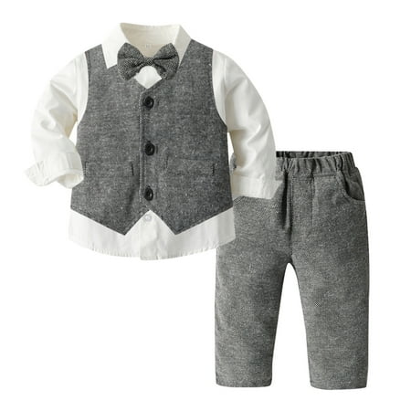 

Toddler Boys Long Sleeve T Shirt Tops Vest Coat Pants Child Kids Gentleman Outfits