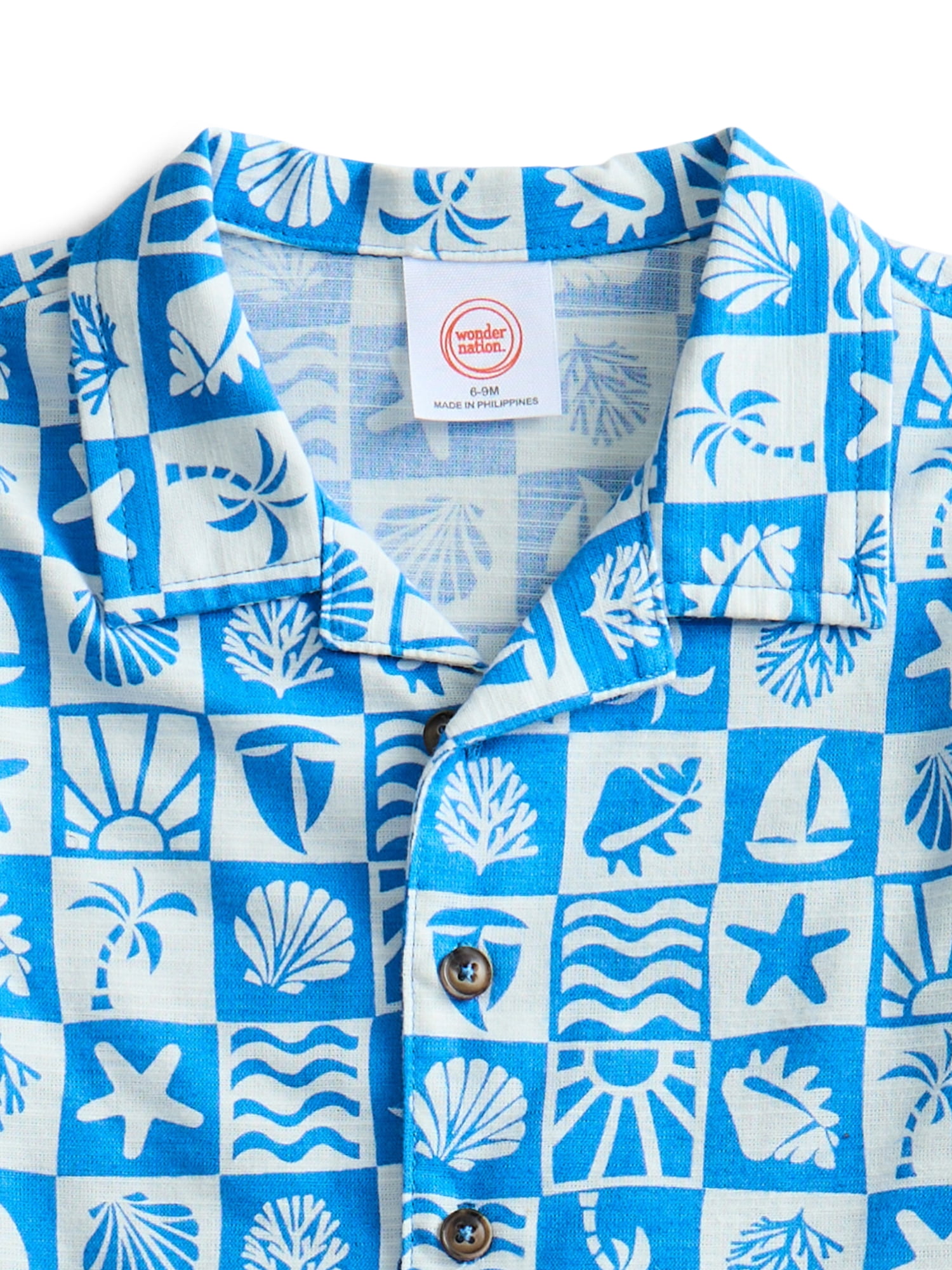Wonder Nation Baby Boys Short Sleeve Printed Collared Button Top and Matching Shorts Set, Sizes 0/2M-24M