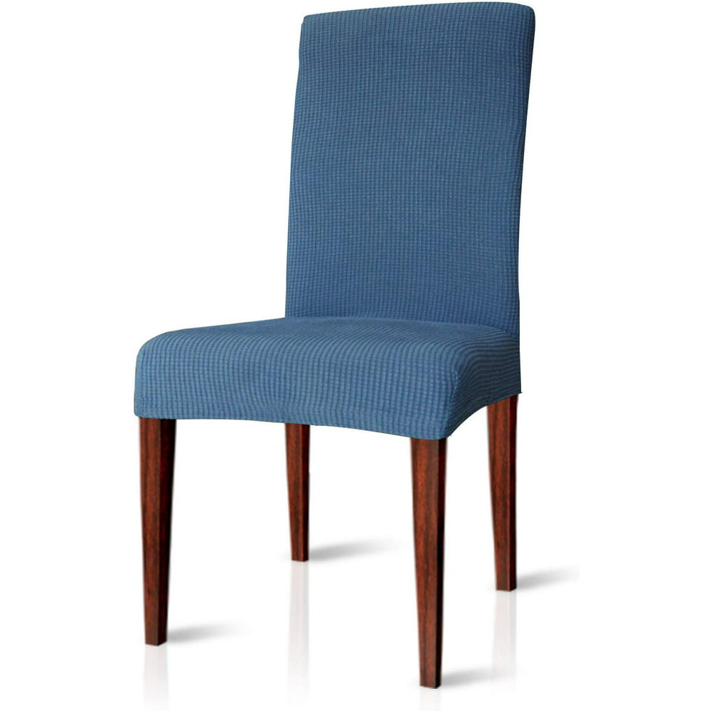 Subrtex Stretch Textured Check Dining Chair Slipcover (Set of 4, Denim Blue)