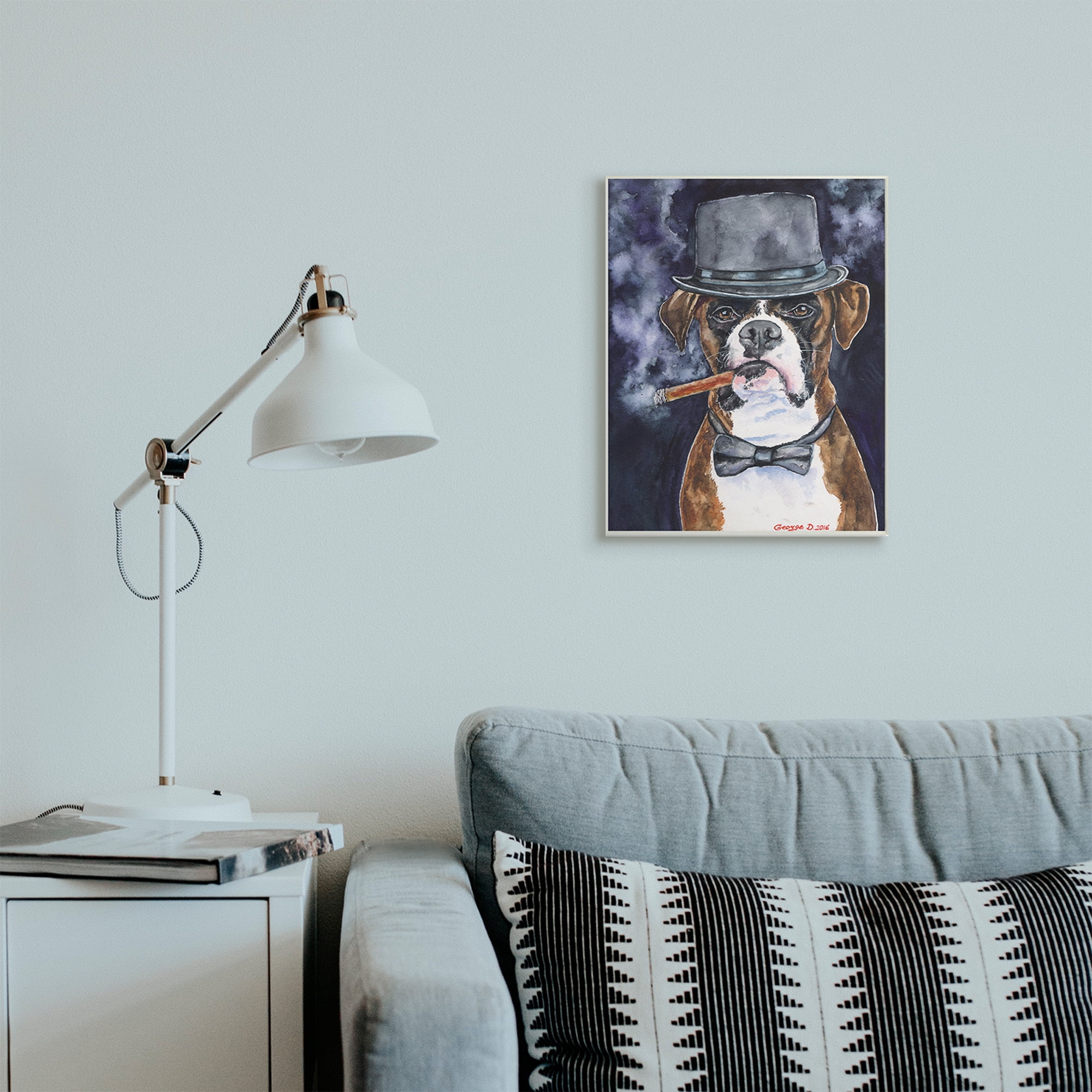 Stupell Industries Sophisticated Boxer Dog Portrait Top Hat Pet Wall Plaque, 13 x 19, Design by George Dyachenko