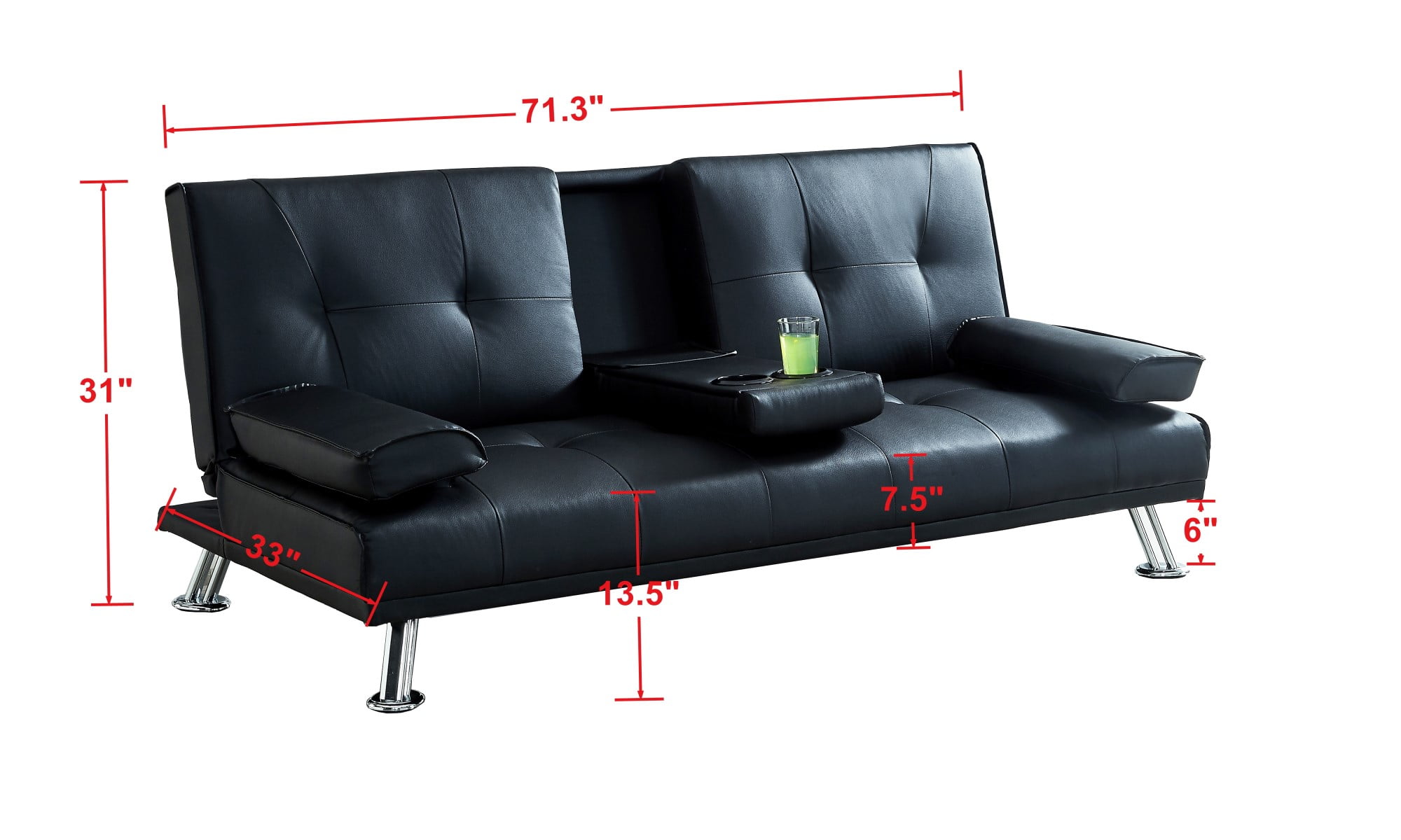 Legend Furniture Faux Leather Futon Sleeper Sofa Black