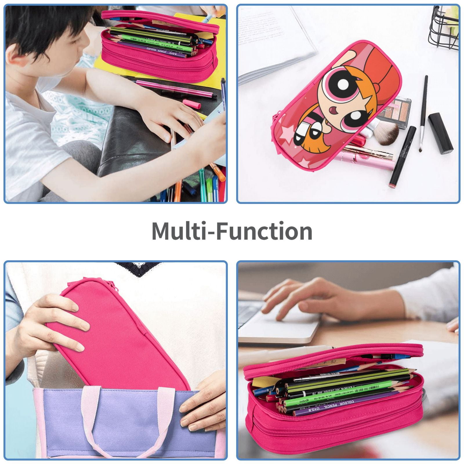 The Powerpuff Gi-rls Pencil Case Large Capacity Pencil Pouch Penbag Office Stationery Organizer Travel Makeup Bag Pink