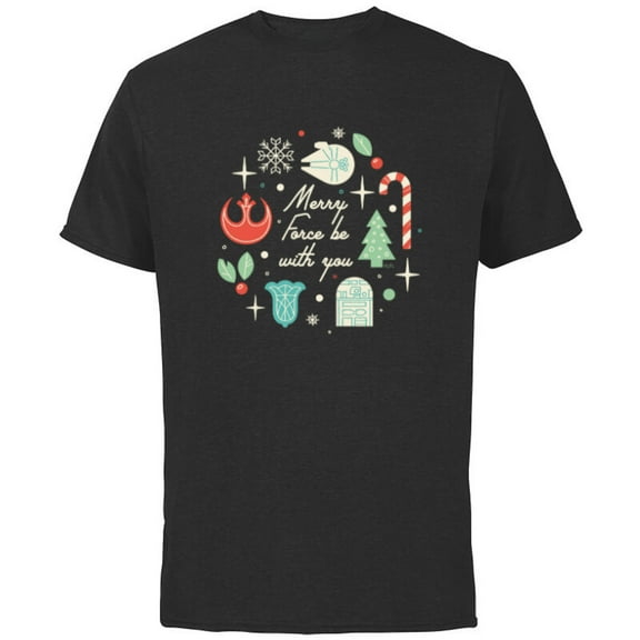 Star Wars Merry The Force Be With You - Short Sleeve Cotton T-Shirt for Adults - Customized-Black