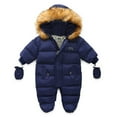 thumbnail image 2 of Qiylii Baby Girls Boys Winter Romper Thicken Hooded Jumpsuit Outfits with Gloves, 2 of 4