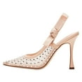 thumbnail image 2 of FSJ Women Sexy Bowknot Stiletto Heels Closed Pointed Toe Slingback Pumps Elastic Strap Sandals Wedding Party Dress Shoes Size 9.5 Pink Rhinestone, 2 of 6