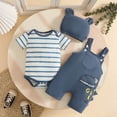 thumbnail image 2 of WUANDIXFA 3Pcs Infant Baby Boy Outfit 3 6 12 18 Months Romper Bodysuit Pants with Hat Fall Clothes,Navy,0-3 Months, 2 of 7