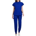 thumbnail image 2 of Ensemble Assorti de Blouses pour Femmes Col Rond Hauts Extensibles avec Poches & Pantalons Cargo Jogger Uniforme de Travail Infirmière, 2 of 5