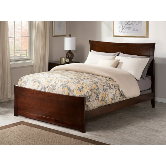 AFI Metro Full Wood Platform Bed Frame with Panel Headboard & Footboard, Walnut