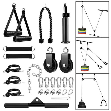 BOTEGRA Home Gym Cable Pulley System, Upgraded LAT Pull Down & Biceps/Triceps Arm Workout Attachments, Heavy-Duty 280lb Load, Portable Home Gym Equipment Add-On