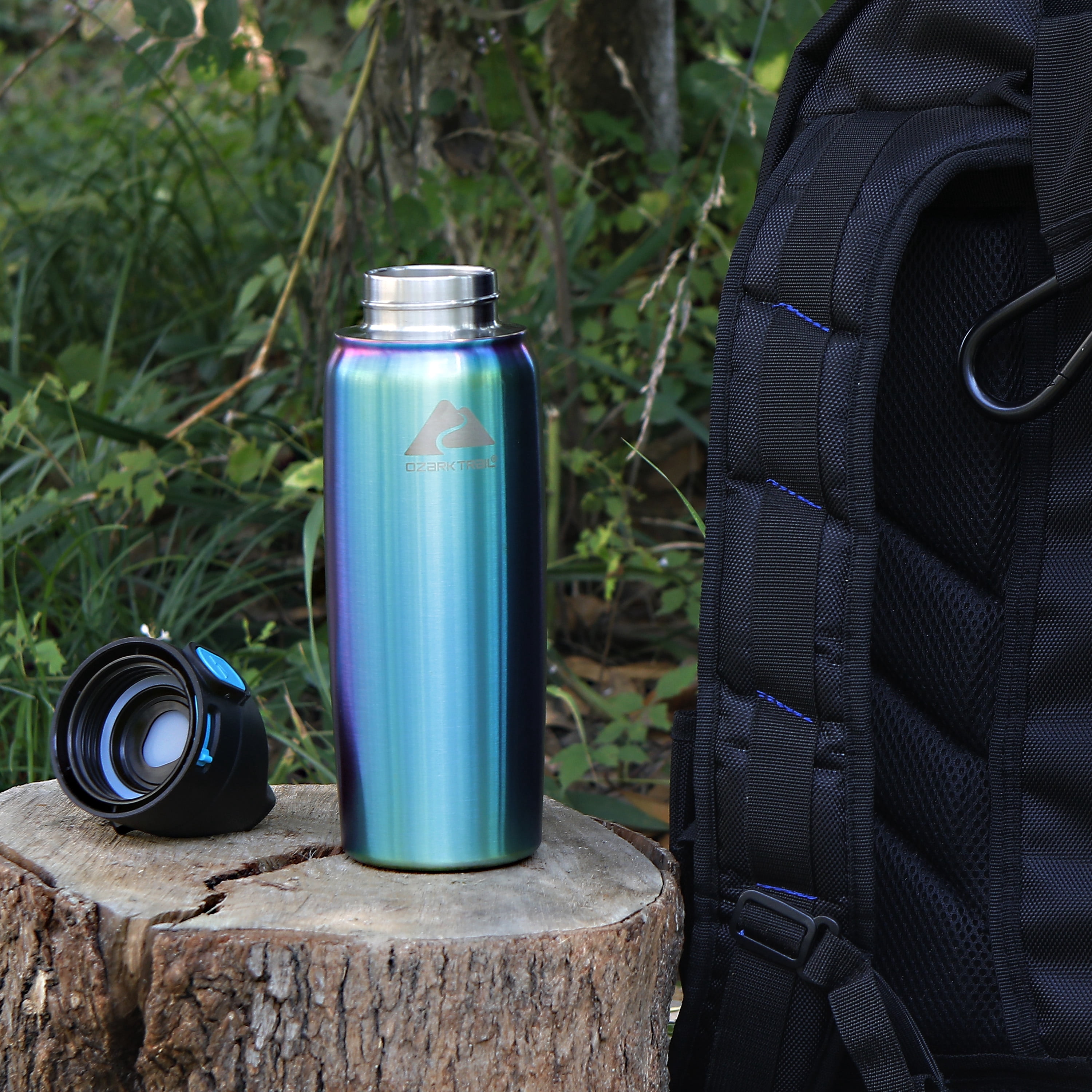 Ozark Trail 2 Pack Stainless Steel 32 oz Vacuum Tumbler and 24 oz Travel Bottle Combo, Iridescent Turquoise